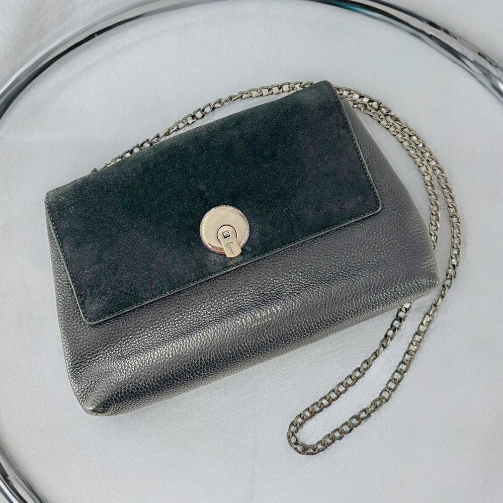 Ted Baker Black Pebbled Leather and Suede Crossbody Shoulder Bag